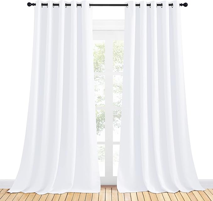 NICETOWN Draperies Curtains Panels, Blocking Out 50% Sunlight Window Treatment Curtains, Grommet Top Small Window Drapes for Bedroom (2 Panels, 70 by 95, White)