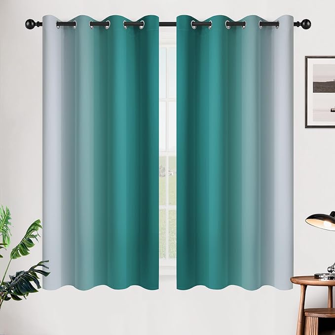 SimpleHome Ombre Room Darkening Curtains 54 inches Length for Bedroom,Grommet Gradient Light Blocking Teal Gradient Window Curtains for Living Room,2 Panels, 52x54 inches