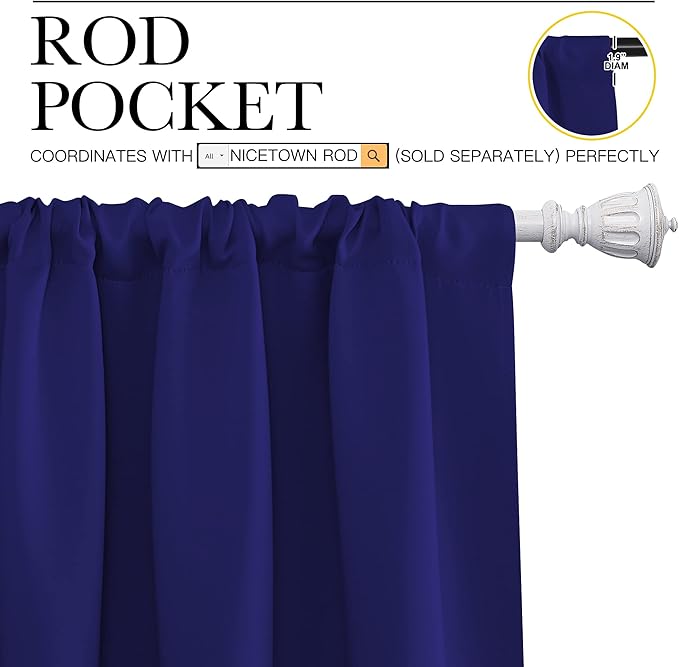 NICETOWN Navy Blue Curtains Blackout Draperies - Home Fashion Thermal Insulated Solid Drape Panels for Kid's Room, Privacy Window Dressing (1 Pair, 42 inches x 45-Inch)