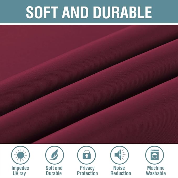 H.VERSAILTEX Christmas Curtain for Living Room Thermal Insulated Window Treatment Curtain Extra Long 108 inch Length Energy Saving Solid Grommet Blackout Drape, One Panel, Burgundy Red，52" W x 108" L