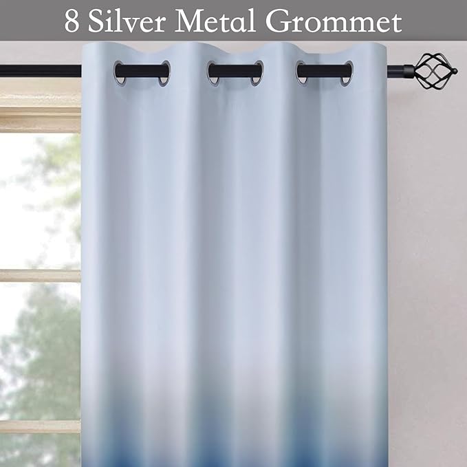 SimpleHome Ombre Room Darkening Curtains for Boys Bedroom, Gradient Grey White to Blue Light Blocking Thermal Insulated Grommet Window Curtains/Drapes for Living Room,2 Panels, 52x72 inches Length