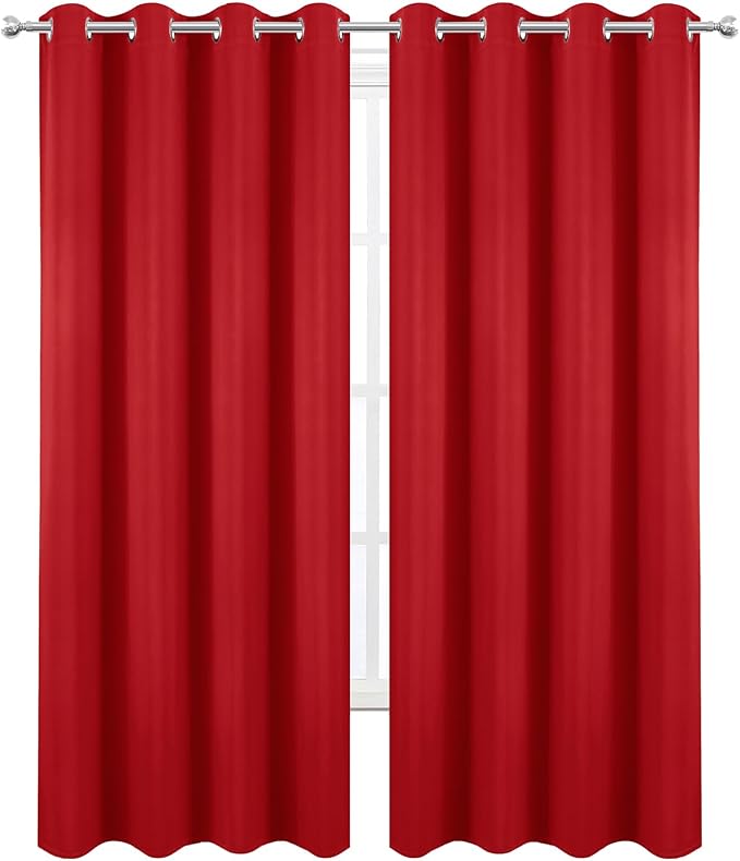 LEMOMO Blackout Curtains 52 x 90 Inch Long Bright Red Curtains Set of 2 Panels Room Darkening Curtains for Bedroom and Living Room
