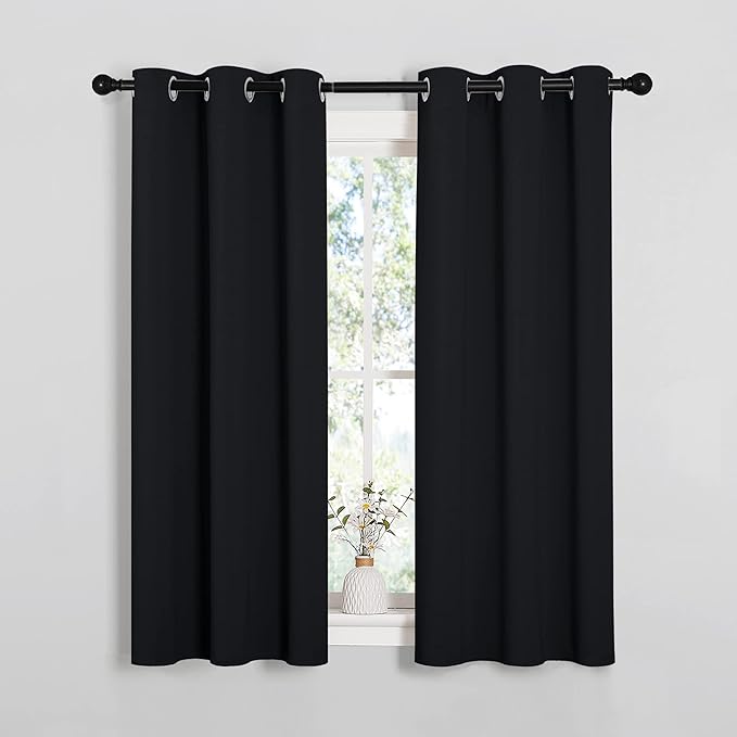 NICETOWN Blackout Draperies Window Curtain Panels, Autumn/Winter Thermal Insulated Solid Grommet Blackout Curtains/Drapes for Cafe (Set of 2, 34 inches by 54 inches, Black)