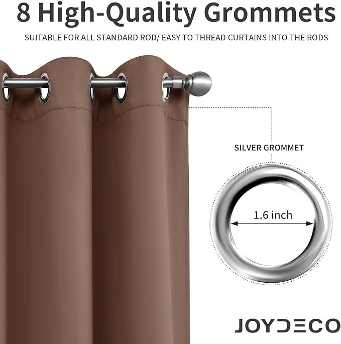 Joydeco Brown Custom Solid Single Blackout Curtain for Bedroom and Living Room, Grommet Thermal Insulated Room Darkening Curtain 1 Panel (Custom Size,Brown)