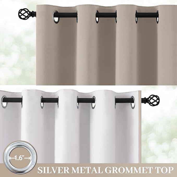 Yakamok 100% Blackout Curtain Panels 72 inches Cold and Light Blocking Drapes for Nursery, 2 Thick Layers Thermal Insulated Draperies (2 Pieces, 50 Wide Each Panel, Natural Front with White Backing)