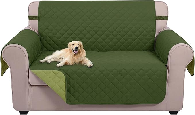 U-NICE HOME Loveseat Sofa Cover Reversible Couch Covers for 2 Cushion Couch for Dogs Furniture Protector Cover with Elastic Straps Water Resistant(Loveseat Small, Huntergreen/Sage)