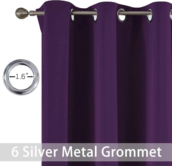 Yakamok Purple Blackout Curtains Room Darkening Thermal Insulated Grommet top Window Curtains for Living Room, 42 x 72 Inch,One Pair