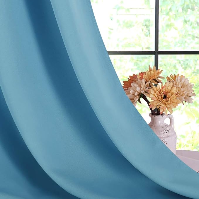 NICETOWN Bedroom Curtains Blackout Drapery Panels, 2 Panels, 70 x 72 inches, Teal Blue, Three Pass Microfiber Thermal Insulated Solid Ring Top Blackout Window Curtains/Drapes