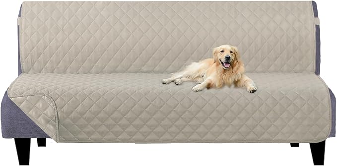 U-NICE HOME Futon Sofa Covers Reversible Sofa Slipcover Armless Cover Furniture Protector Couch Cover Water Resistant (Futon, Beige/Beige)