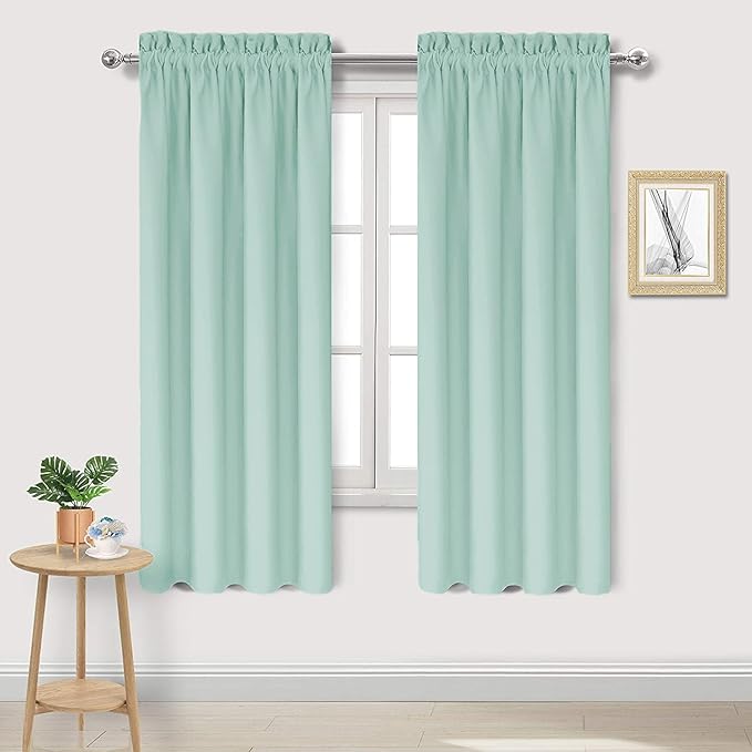 DWCN Blackout Curtains for Living Room Thermal Insulated, Energy Saving & Noise Reducing Bedroom Curtains, Mint Green, W 42x L 72 Inch, Set of 2 Rod Pocket Curtain Panels