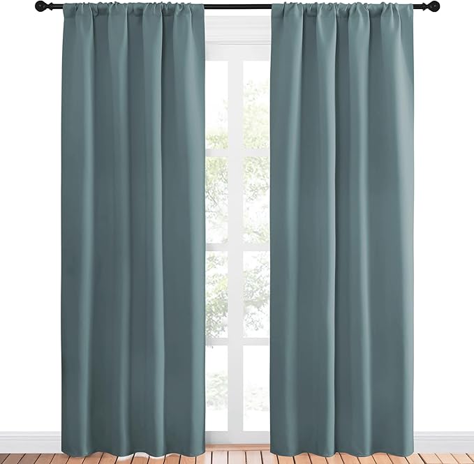 NICETOWN Greyish Blue Blackout Curtains Panels for Window, Thermal Insulated Rod Pocket Blackout Drapes/Draperies for Living Room (2 Panels, W42 x L84 inches)