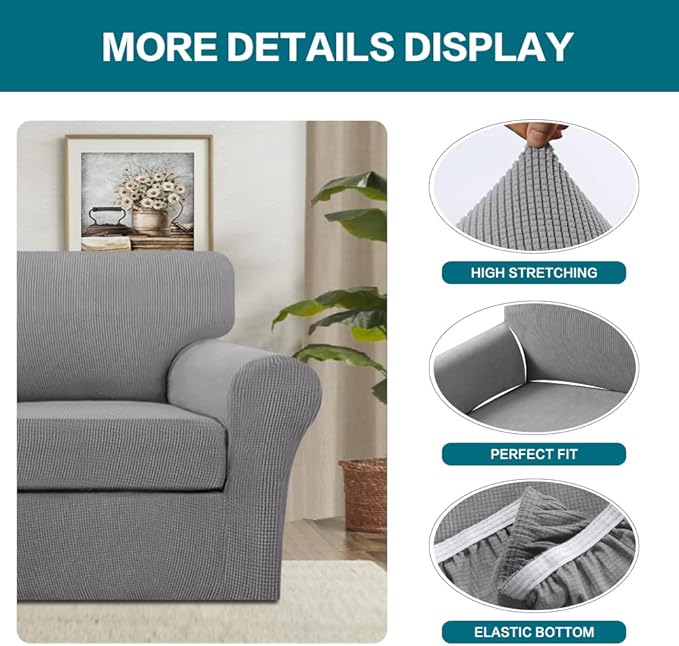 Turquoize 2 Piece Chair Covers Chair Slipcovers for Living Room Armchair Couch Cover Chair Sofa Cover with Individual Cushion Covers Furniture Cover for Chairs Feature Jacquard Fabric (Chair, Dove)