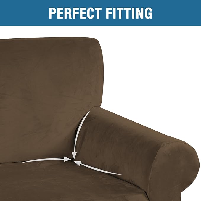 H.VERSAILTEX Stretch Velvet Sofa Covers for 3 Cushion Couch Covers Furniture Protector Soft with Non Slip Elastic Bottom, Crafted from Thick Comfy Rich Velour (Large Sofa 90"-97", Bronze Brown)