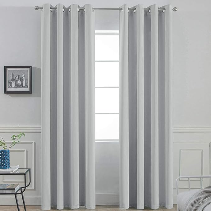 Yakamok Blackout Curtains Room Darkening Thermal Insulated Window Panels,Solid Grommet Top Drapes for Bedroom/Living Room(52Wx90L, Light Grey, 2 Panels)