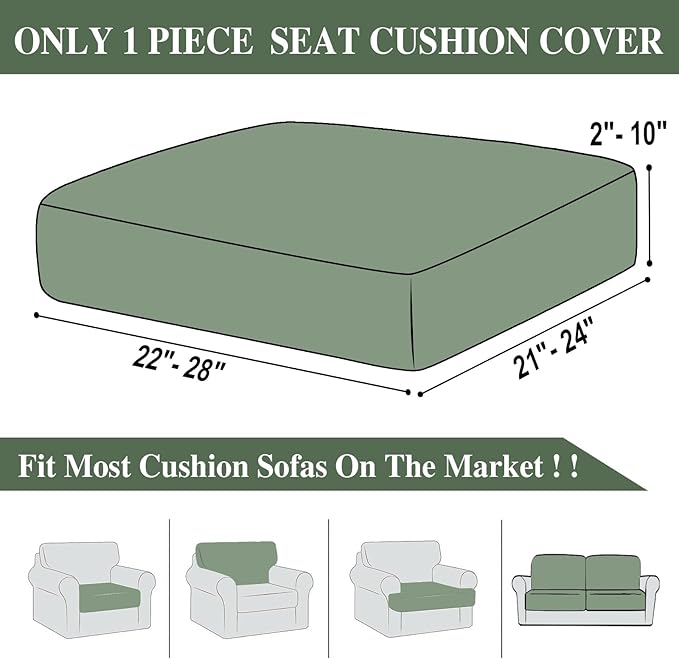 Couch Cushion Cover Seat Cushion Cover Stretch Armchair Cover Separate Sectional Sofa Slipcovers Furniture Protector(1 Piece for Seat or Sofa Backrest, Green)