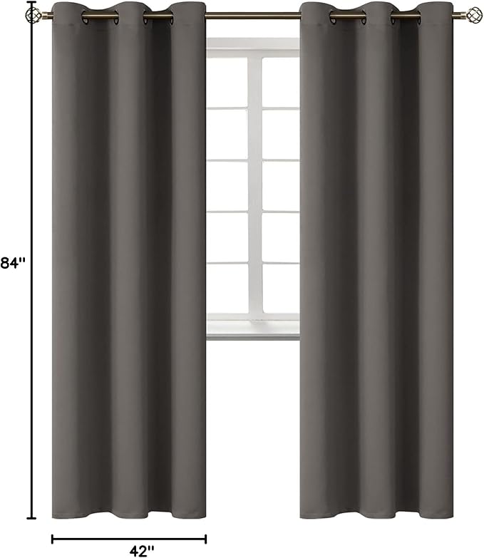 BGment Blackout Curtains for Bedroom - Grommet Thermal Insulated Room Darkening Curtains for Living Room, Set of 2 Panels (42 x 84 Inch, Grey)