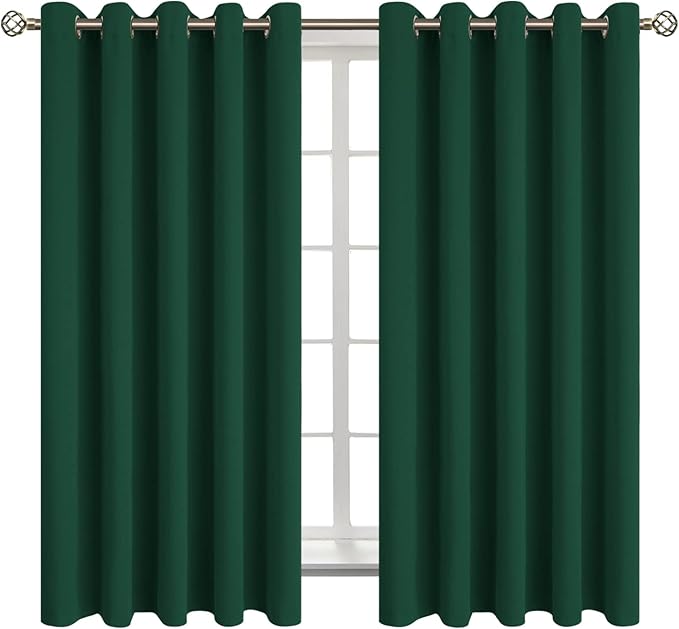 BGment Blackout Curtains for Bedroom - Grommet Thermal Insulated Room Darkening Drapes for Living Room, Set of 2 Panels (70 x 63 Inch, Emerald Green)