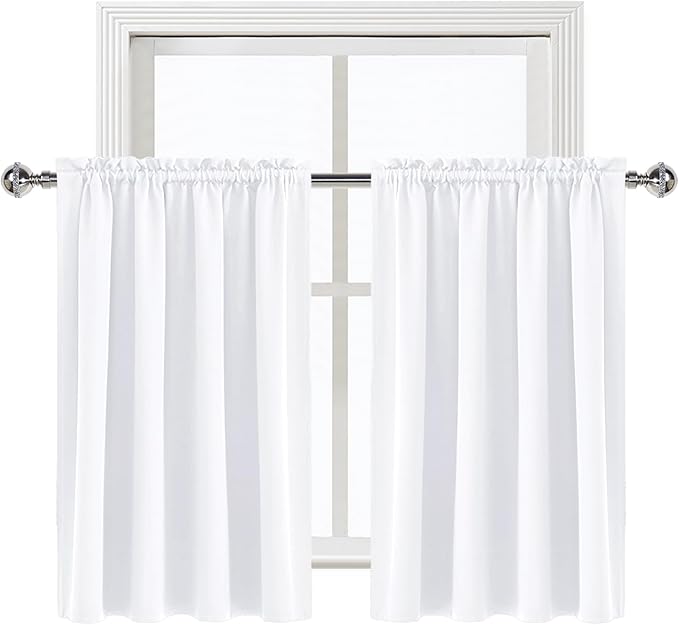 DWCN White Curtains for Living Room Thermal Insulated, 50% Light Blocking Curtains for Bedroom, Dining Room Window, W 52x L 36 Inch, Set of 2 Rod Pocket Curtain Panels