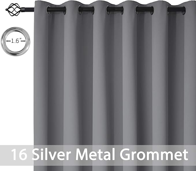 Yakamok Blackout Patio Curtains 100x96 Inches for Sliding Door Extral Wide Blackout Curtain Panels Thermal Insulated Room Divider - Grommet Top, 8' Tall by 8.3' Wide - Grey