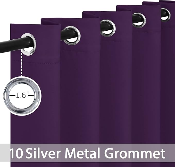 Yakamok Blackout Curtains Room Darkening Thermal Insulated Window Panels,Solid Grommet Top Drapes for Bedroom/Living Room(62Wx63L, Purple, 2 Panels)