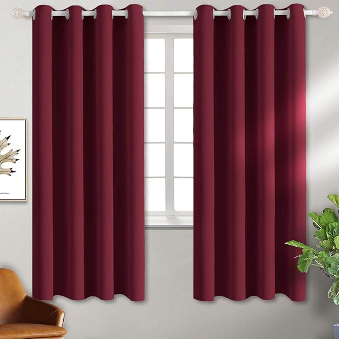 BGment Blackout Curtains for Bedroom - Grommet Thermal Insulated Room Darkening Curtains for Living Room, Set of 2 Panels, Each 46 x 63 Inch, Burgundy Red