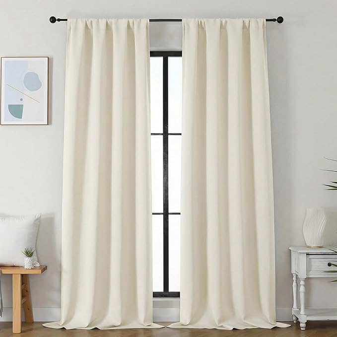 Simplebrand Ava Ivory Light Filtering Curtains for Bedroom 96 Inches Long 2 Panels, Solid Thermal Insulated, Energy Saving Nursery Window Treatment Curtains Light Filtering, W40 x L96 Inch, Ivory