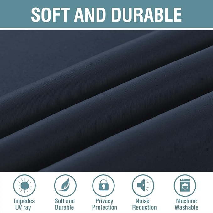 H.VERSAILTEX Blackout Curtain for Living Room Extra Long, Thermal Insulated Bedroom Curtains Grommet Top, Noise Reducing Patio Door Curtain - Navy Blue, One Panel, 52'W x 90'L