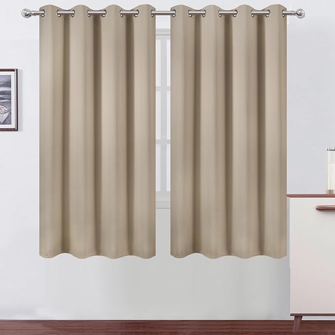 LEMOMO Khaki Blackout Curtains 52 x 63 Inch Length/Set of 2 Curtain Panels/Thermal Insulated Room Darkening Curtains for Bedroom and Living Room