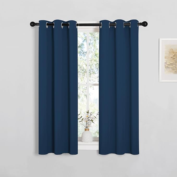 NICETOWN Window Curtain Panels, Thermal Insulated Solid Grommet Blackout Draperies/Drapes for Basement (Moroccan Blue, 1 Pair, 29 by 45-inch)