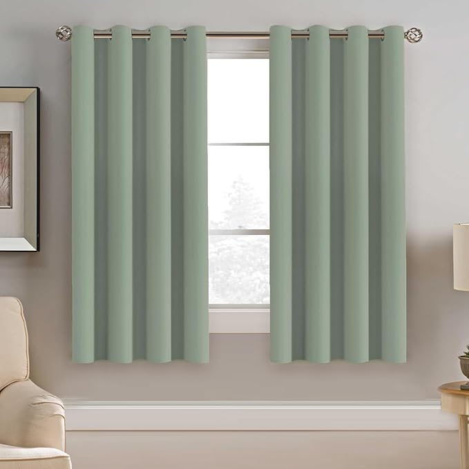 H.VERSAILTEX Blackout Curtain for Living Room Thermal Insulated Window Treatment Curtain Extra Long 63 inch Length Energy Saving Solid Grommet Top Blackout Drape, One Panel, Sea Grass, 52" W x 63" L