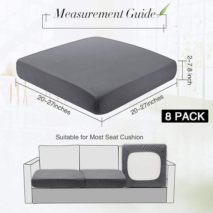 Newwiee 8Pcs Patio Cushion Covers Stretch Outdoor Cushion Cover Replacement for Patio Furniture Sofa Couch Slipcovers, Soft Flexibility Washable Furniture Protector(Waterproof Pure,Dark Gray)