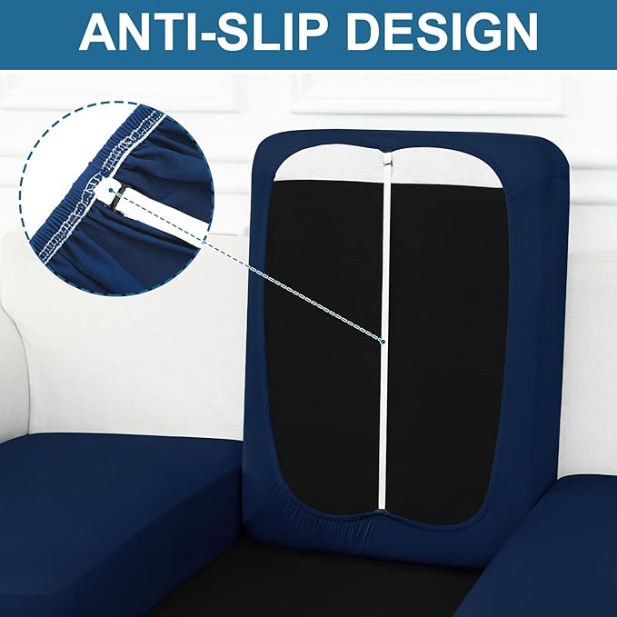 Smiry Printed Couch Cushion Covers, Stretch Soft Couch Covers for Sofa, Washable Non-Slip Sofa Slipcover Furniture Protector for Indoor and Outdoor (Large, Navy)