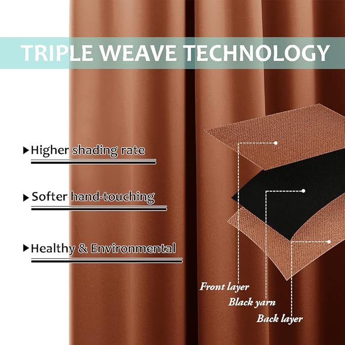 NICETOWN 100% Blackout Window Curtain Panels, Full Light Blocking Drapes with Black Liner for Nursery, 78-inch Drop Thermal Insulated Draperies (Burnt Orange, 2 Pieces, 55-inch Wide Per Panel)