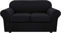 H.VERSAILTEX 3 Piece Stretch Sofa Covers for 2 Cushion Loveseat Couch Covers for Living Room Furniture Cover (Base Cover Plus 2 Seat Cushion Covers) Thicker Jacquard Fabric(Medium Sofa, Black)
