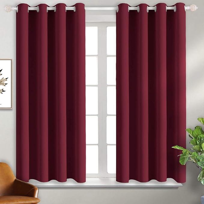 BGment Blackout Curtains for Bedroom - Grommet Thermal Insulated Room Darkening Curtains for Living Room, Set of 2 Panels, Each 46 x 54 Inch, Burgundy Red