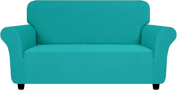ZNSAYOTX Super Stretch Loveseat Covers (57"-70"), New Striped Love Seat Slipcover, Dogs Pet Friendly Anti-Slip Couch Protector Spandex Durable 2 Seater Fabric Sofa Cover (Peacock Teal, Loveseat)