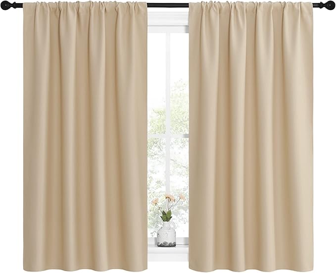 NICETOWN Blackout Room Darkening Curtains - Home Decoration Light & Noise Reducing Thermal Insulated Window Draperies with Rod Pocket Top (Biscotti Beige, Set of 2, 42 inches Wide x 54 inches Long)