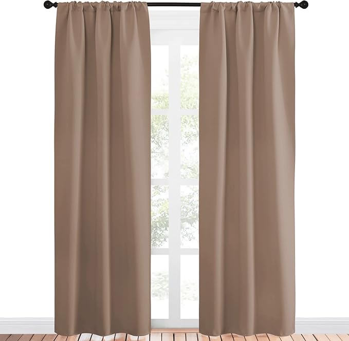 NICETOWN Kitchen Window Blackout Curtains - Window Treatment Thermal Insulated Rod Pocket Small Blackout Draperies/Drapes for Bedroom/Kitchen (Cappuccino, Set of 2, 34 inches Wide by 84 inches Long)