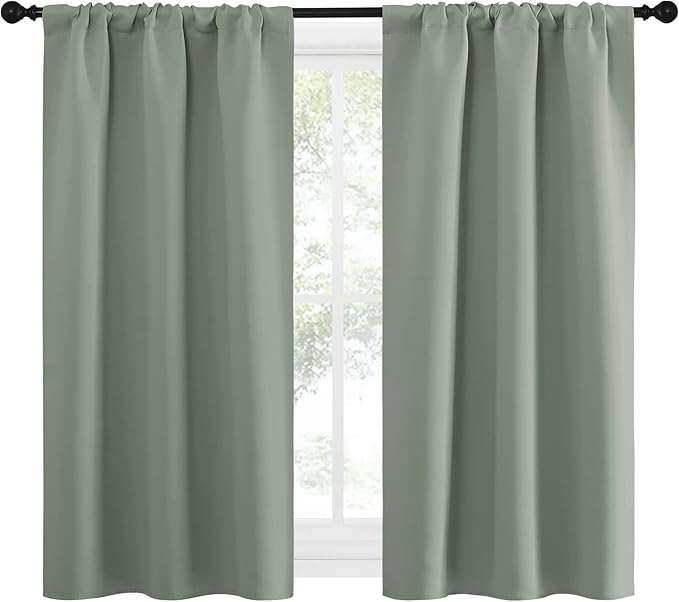 NICETOWN Window Curtains Blackout Drapes - Thermal Insulated Solid Rod Pocket Blackout Curtains/Draperies for Living Room (Greyish Green, One Pair, 34 by 54-Inch)