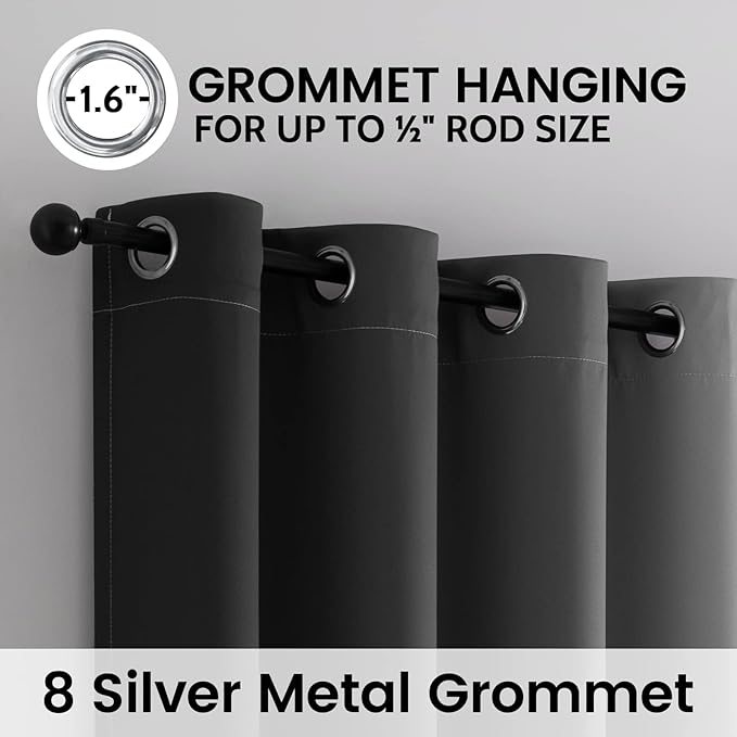 SimpleHome Black Ombre 100% Blackout Curtains for Bedroom 54 Inches Long, Room Darkening Thermal Insulated Grommet Curtains for Living Room, 2 Panels, 52x54 inches Length