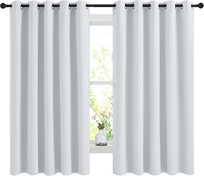 NICETOWN Blackout Curtains Panels for Bedroom, 2 Panels, 66 x 60 Inch, Greyish White, 3 Pass Microfiber Noise Reducing Thermal Insulated Solid Ring Top Blackout Window Drapes
