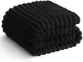 HIMEET Black Ribbed Throw Blanket for Couch - 300GSM Lightweight Soft Fleece Blanket for Women Men, Cozy Blankets for Mothers Gifts, Striped Spring Home Room Decor, Black, 50x60 Inches