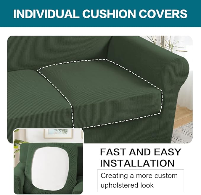 Turquoize 3 Piece Sofa Covers for 2 Cushion Couch Sofa Slipcover Soft Couch Cover for Dogs-Washable Sofa Furniture Covers with 2 Individual Cushion Covers,(Loveseat, Bronze Green)