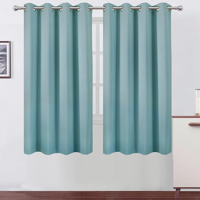 LEMOMO Stone Blue Blackout Curtains 52 x 63 Inch Length/Set of 2 Curtain Panels/Thermal Insulated Room Darkening Curtains for Bedroom and Living Room