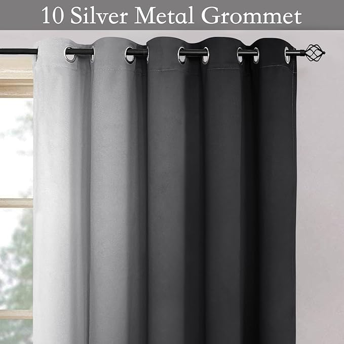 SimpleHome Ombre Room Darkening Curtains for Bedroom, Gradient Black to Grey White Light Blocking Thermal Insulated Grommet Window Curtain/Drapes for Living Room,2 Panels, 70x63 inches Length