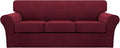 Turquoize 4 Piece Sofa Covers for 3 Cushion Couch Sofa Slipcover Soft Couch Cover for Dogs Washable Furniture Cover with 3 Individual Large Cushion Covers Feature Fabric (Large Sofa, Burgundy)