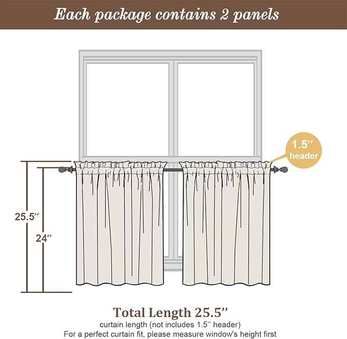 Chyhomenyc Sheer Turquoise Tier Curtains 24 Inch Length, Small Window Curtains Treatment for Bathroom Living Room Basement, Short Rod Pocket Cafe Curtain, 42W x 24L Inches, 2 Panels