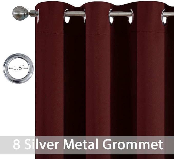 Yakamok Blackout Curtains for Bedroom, Thermal Insulated Blackout Window Curtains with Grommet Top for Living Room- Burgundy Red- 52W x 84L -2 Panels