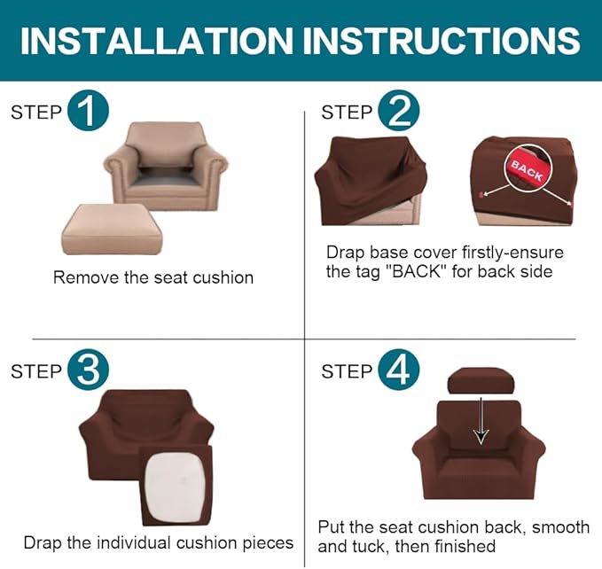 Turquoize 2 Piece Chair Covers Armchair Slipcovers for Living Room Armchair Sofa Cover with Individual Cushion Covers Feature Jacquard Fabric (Chair, Burnt Brick)