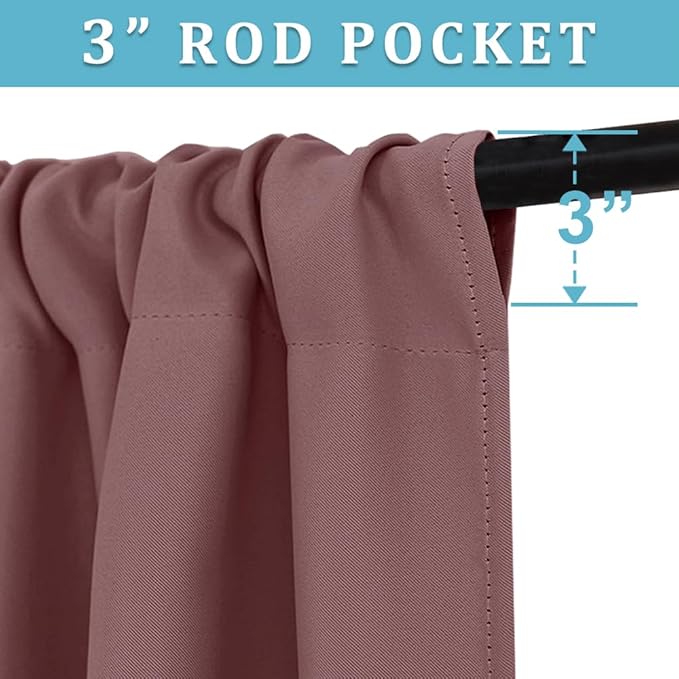 RYB HOME Blackout Curtains for Bedroom Living Room 72 inches Long, Thermal Insulated Privacy Rod Pocket Drapes for Nursery Office Home Theater, Width 42 by Length 72, Dusty Rose, 2 Panels